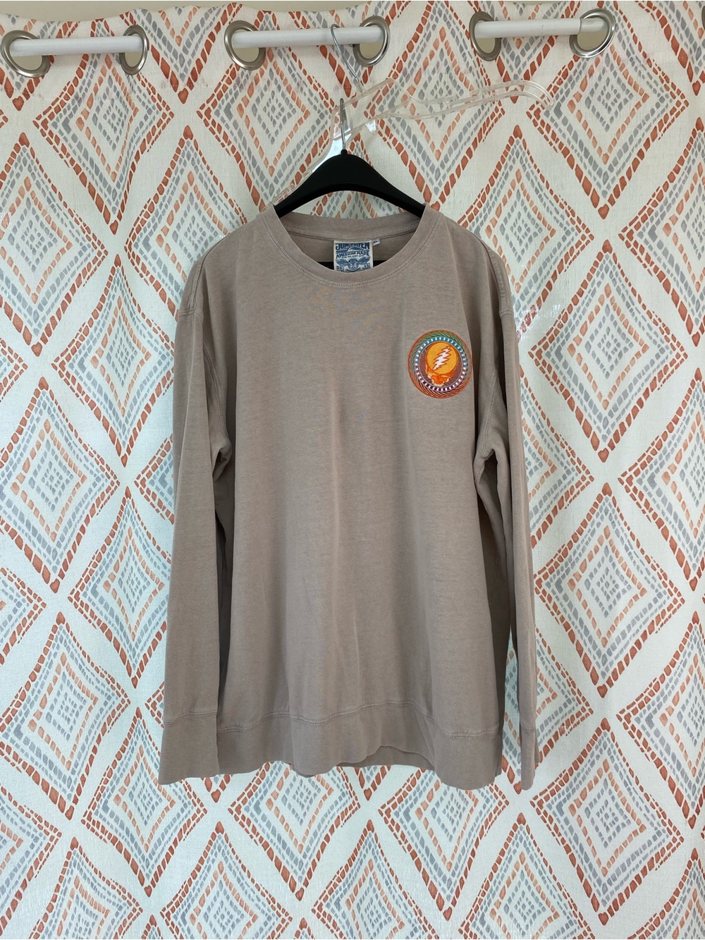 Jungmaven Taupe Long-Sleeve Crewneck with Grateful Dead Patch